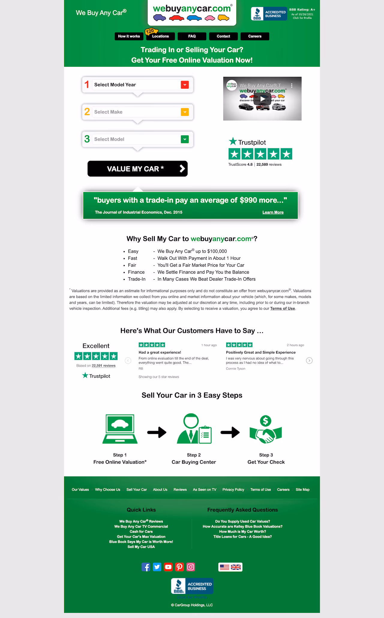 We Buy Any Car Landing Page Example