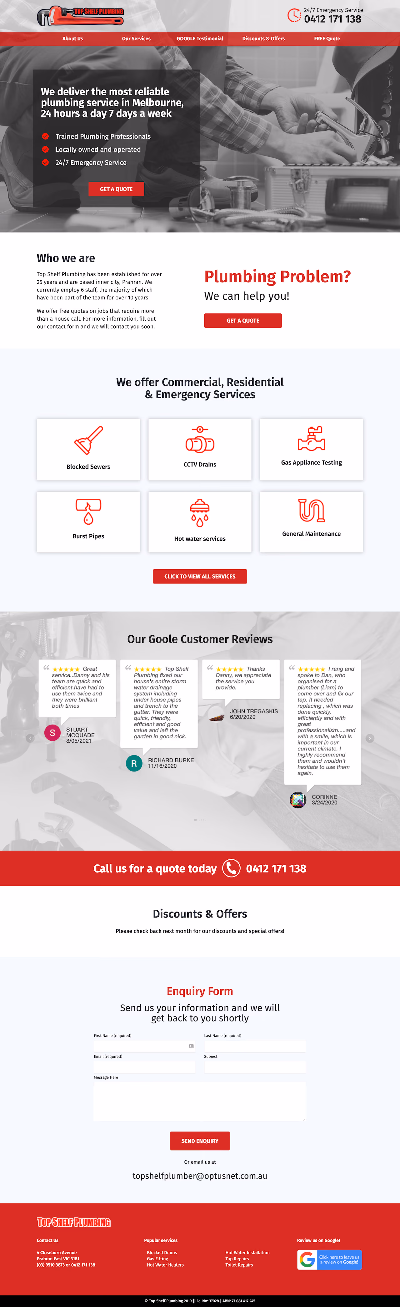 Top Shelf Plumbing Landing Page Example