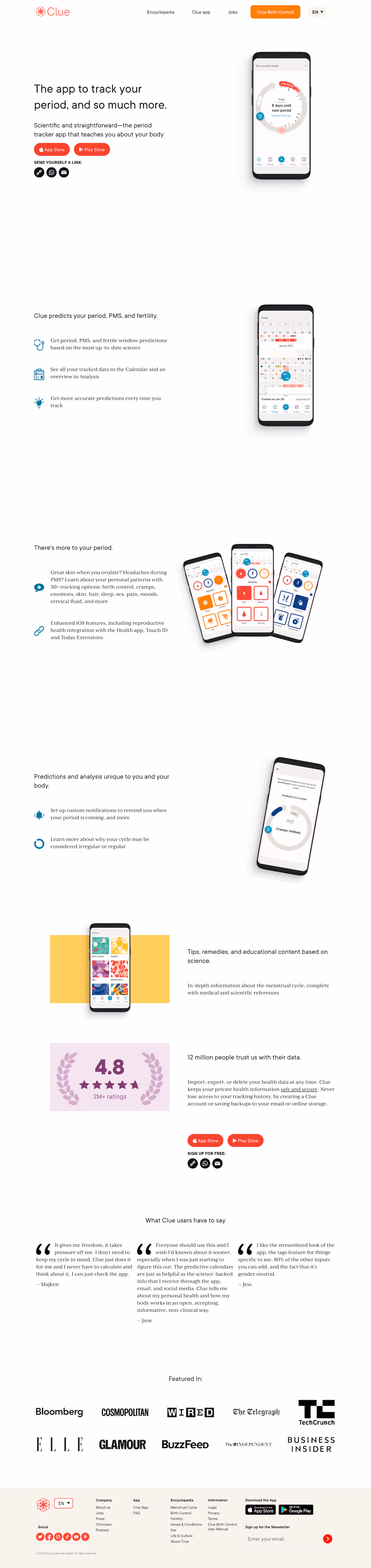Clue Health App Landing Page Example