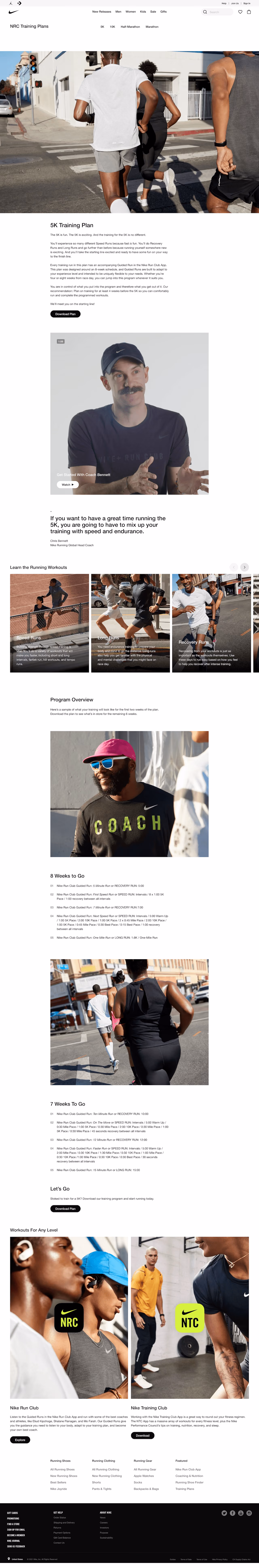 Nike 5K Training Plan Landing Page Example