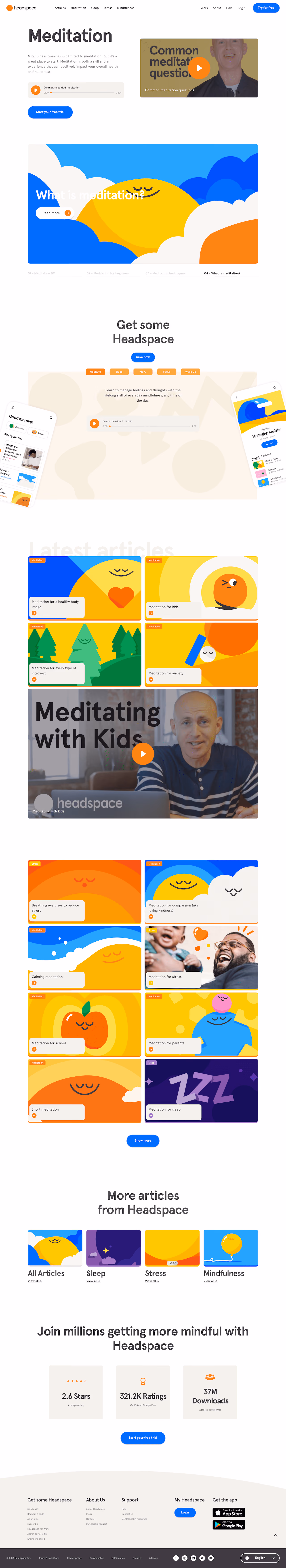 Headspace Meditation Landing Page Example