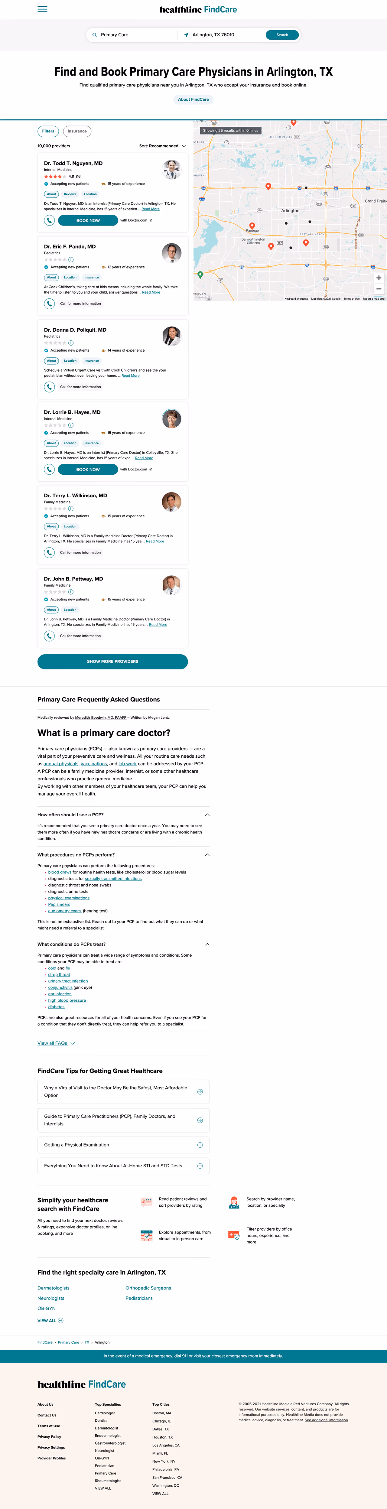 Healthline Physician Search Landing Page Example