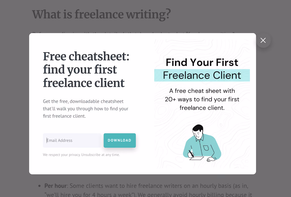Peak Freelance Cheatsheet Popup