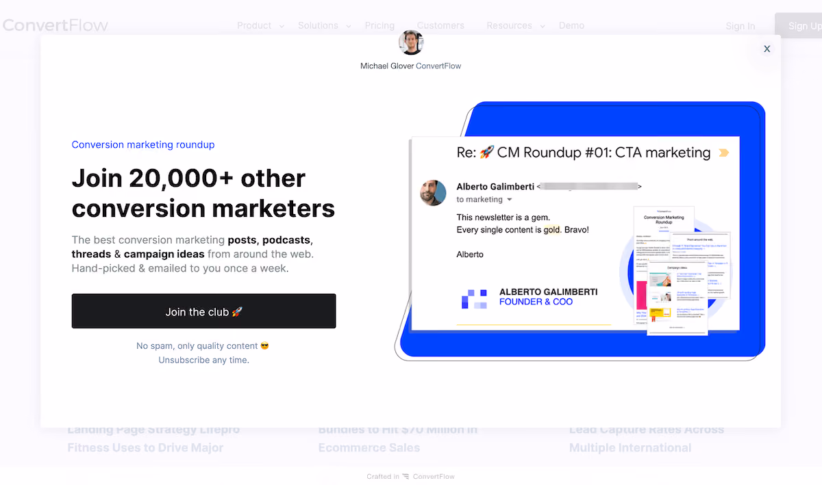 ConvertFlow Roundup Email Exit Popup Example