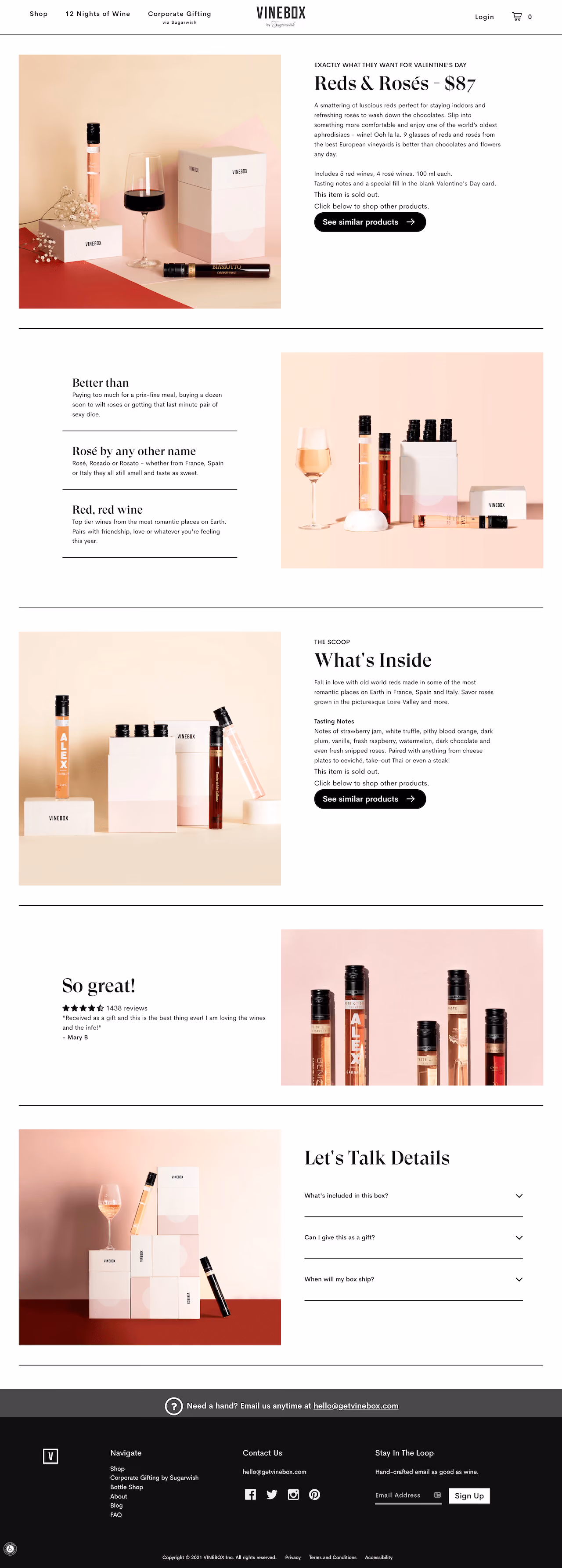 Vinebox Valentine's Day Landing Page Example