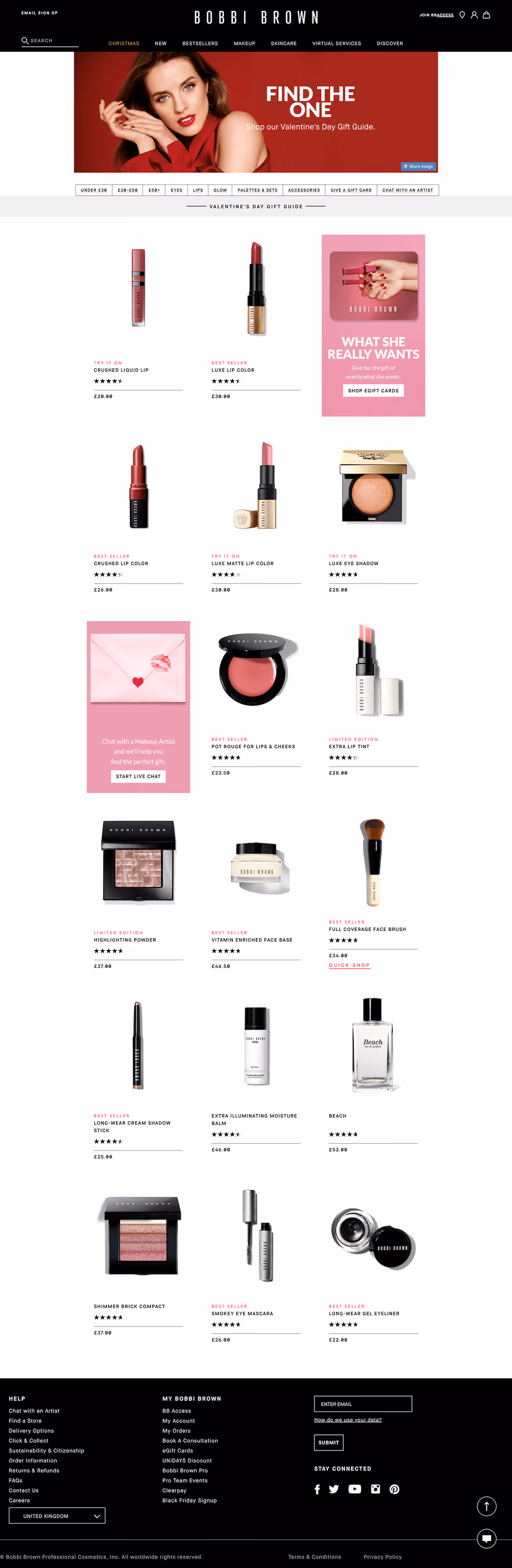 Bobbi Brown Valentine's Day Landing Page
