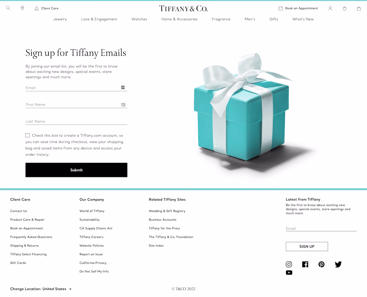 Tiffany Email Signup Landing Page