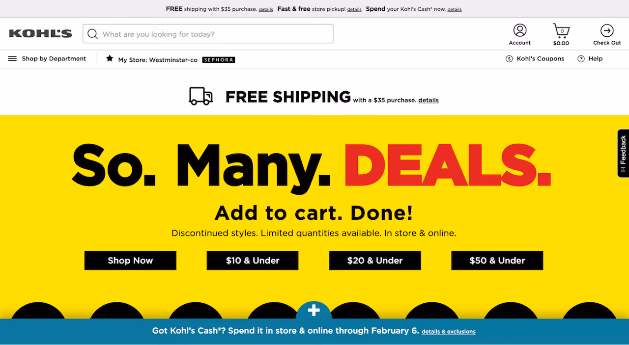 Kohl's Free Shipping Sticky Bar Example