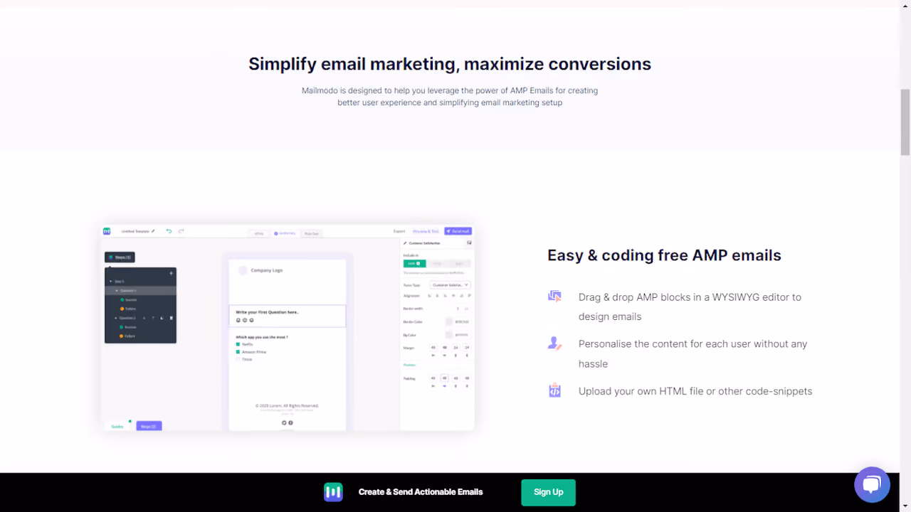 Mailmodo SaaS Signup Sticky Bar Example