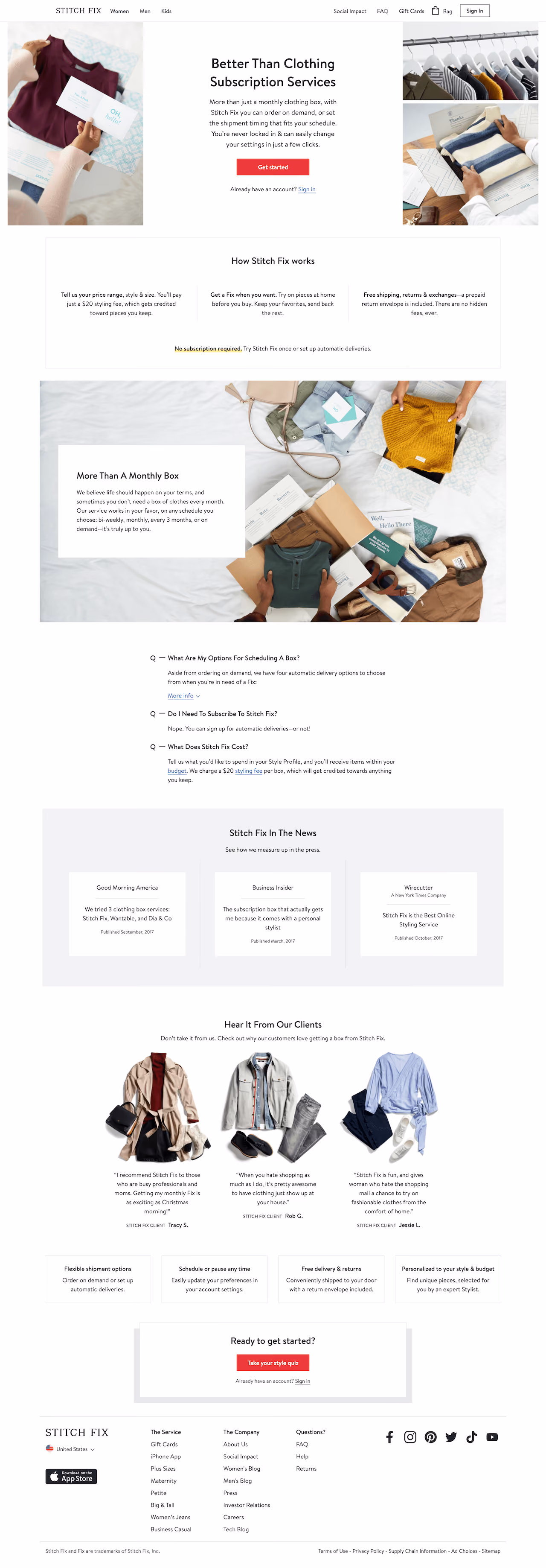 Stitch Fix Ecommerce Presell Page Example