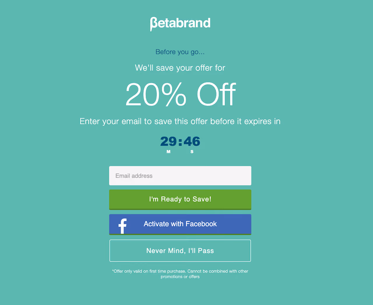 Betabrand Timer Popup Example