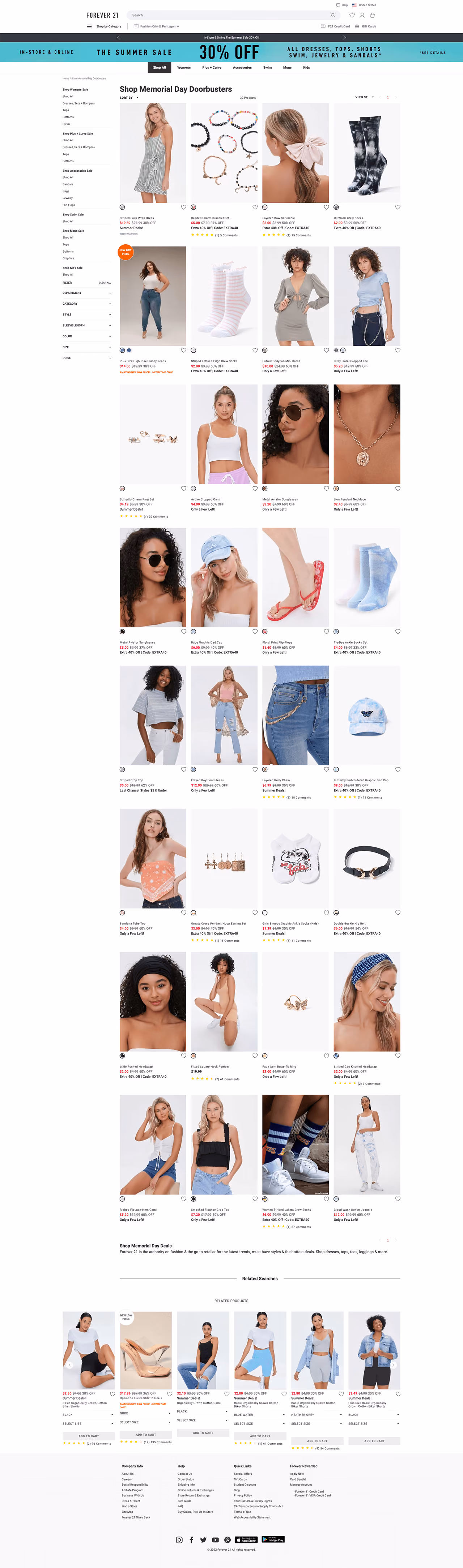 Forever21 Memorial Day Collection Page