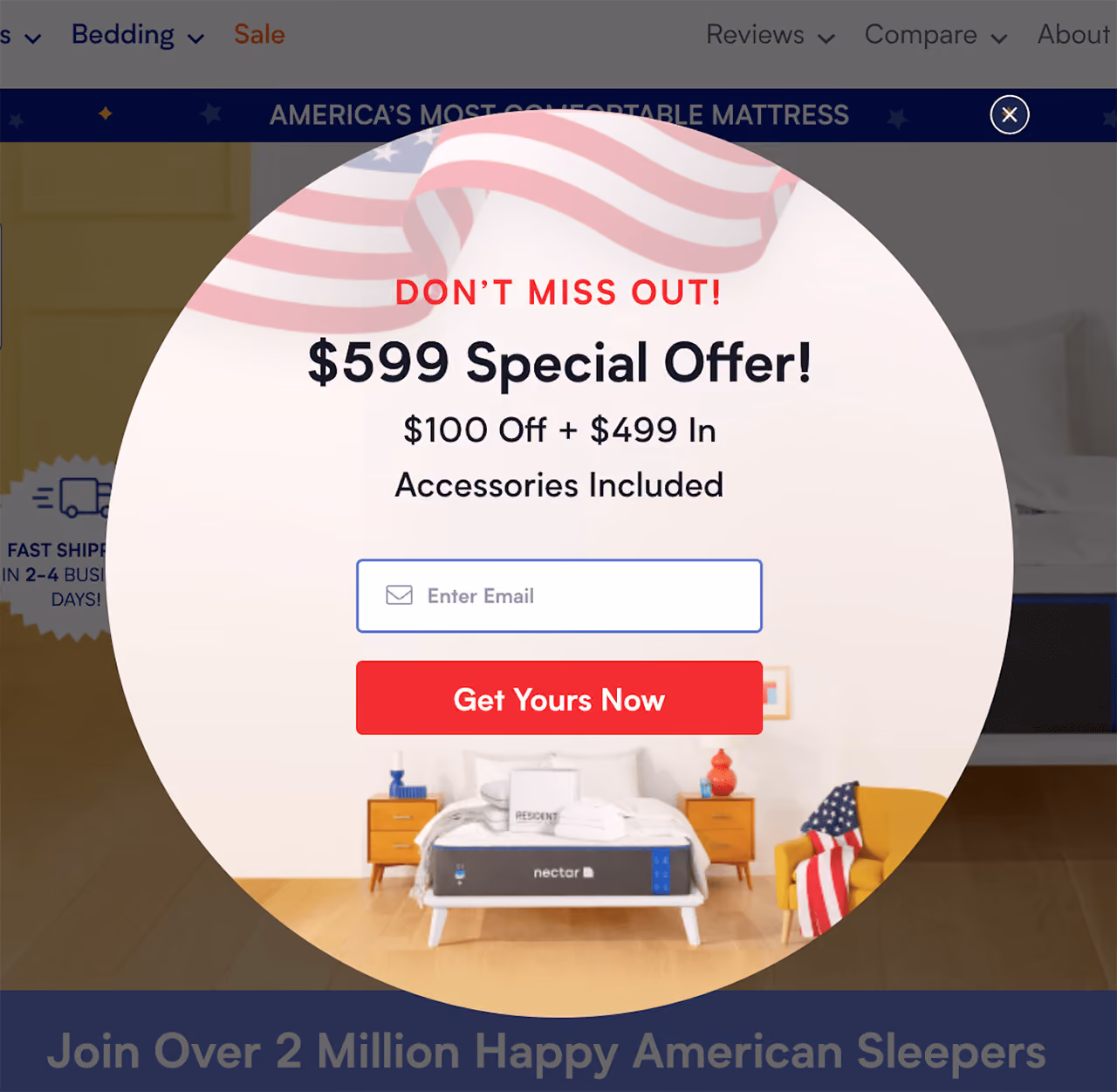 Nectar Sleep Memorial Day Sale Popup Example