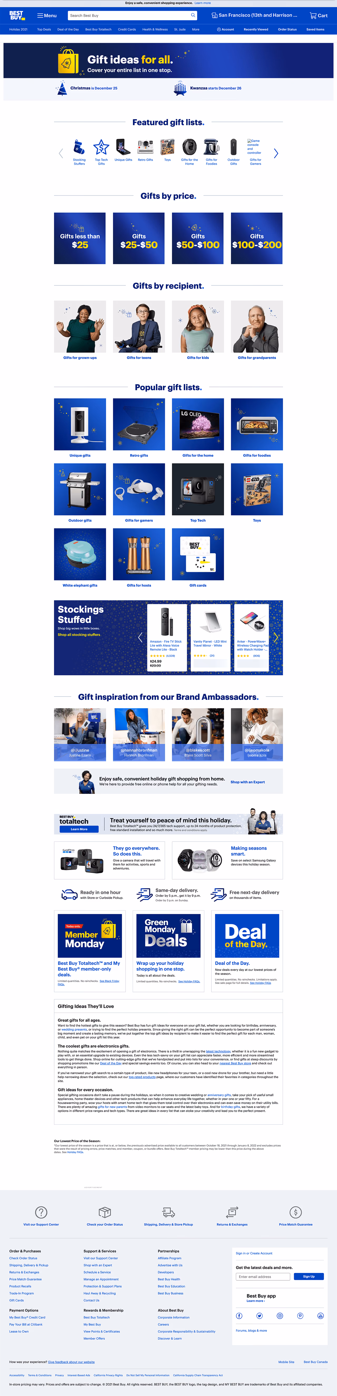 Best Buy Holiday Gift Guide Landing Page