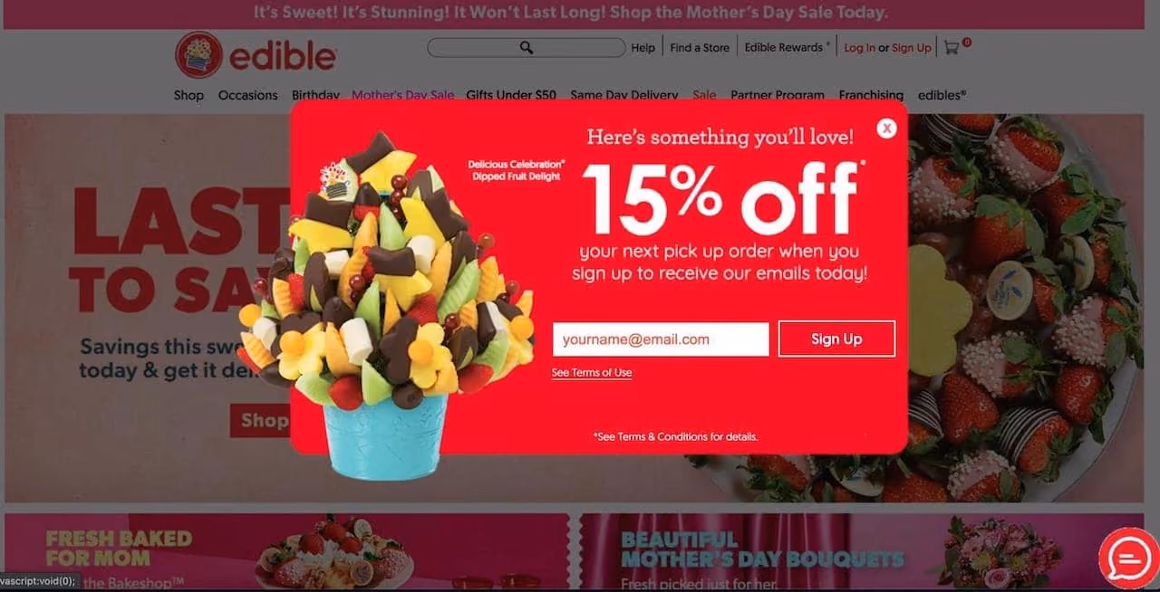 Edible Arrangements Lightbox Popup Example