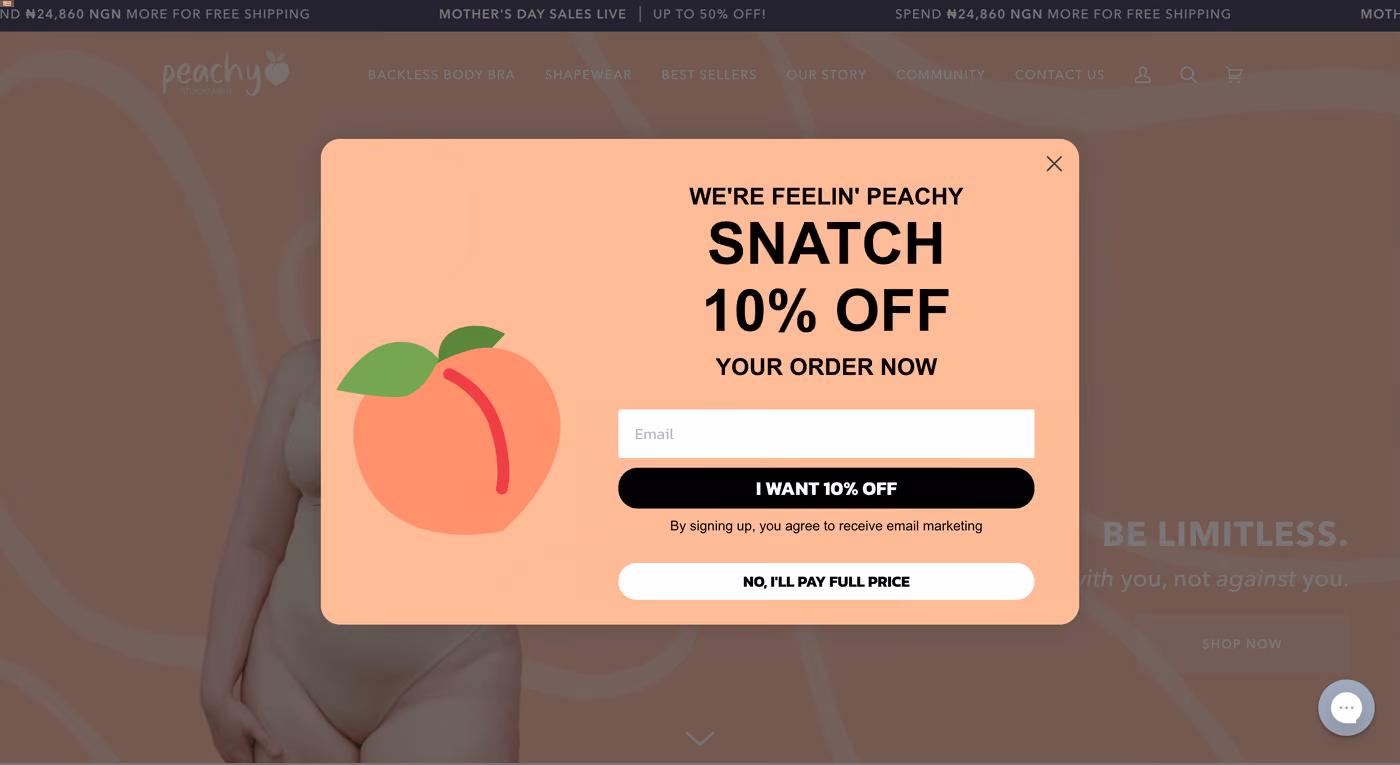 Peachy Discount Popup Example