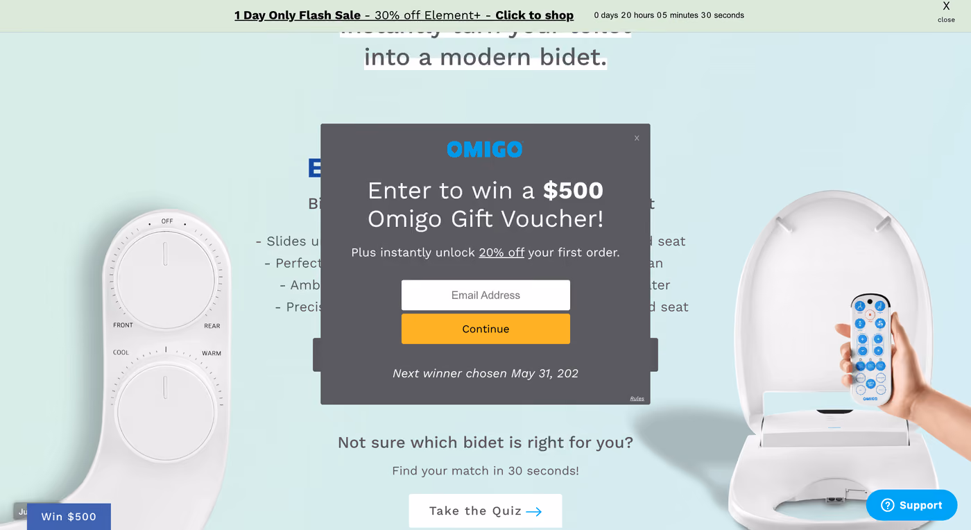 Omigo Giveaway Popup Example