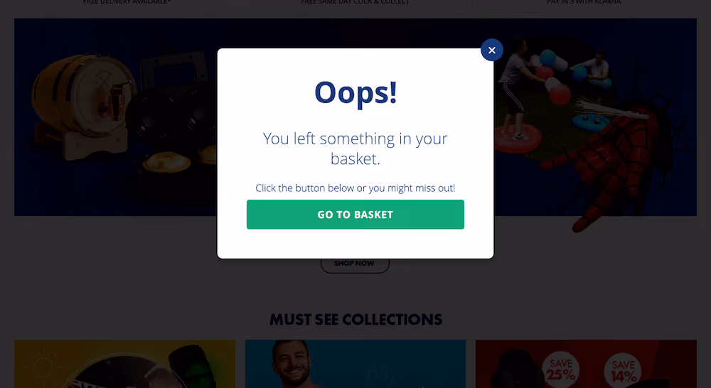 Menkind Cart Abandonment Popup Example