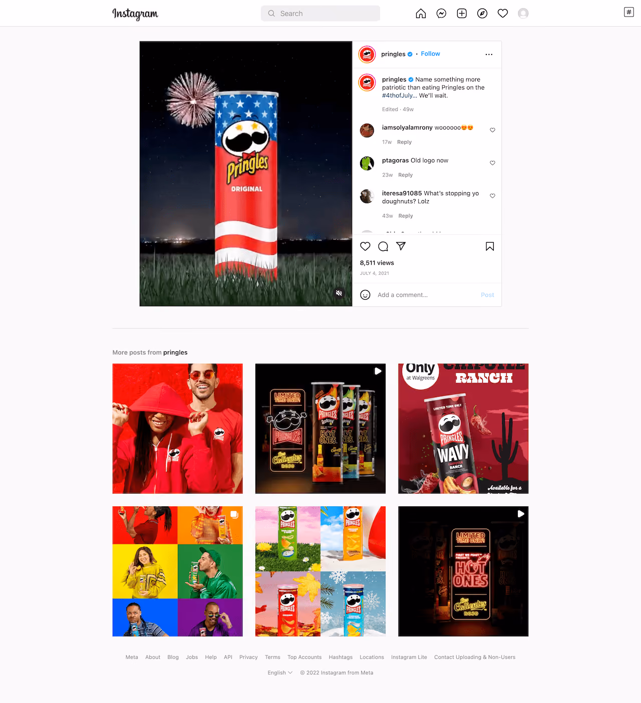 Pringles July 4th Instagram Post Example