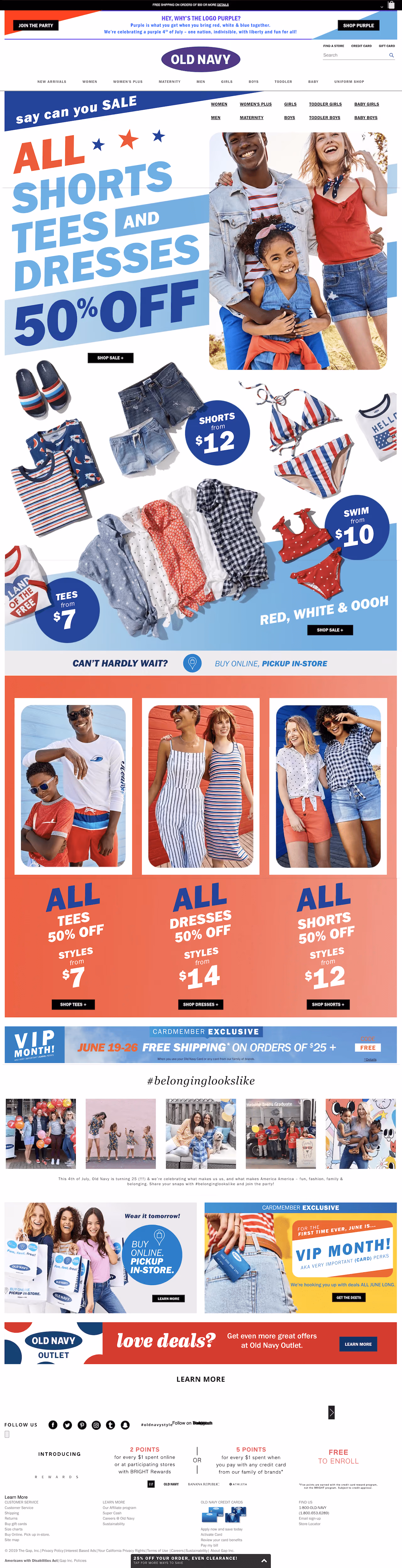 Old Navy July 4th Landing Page Example