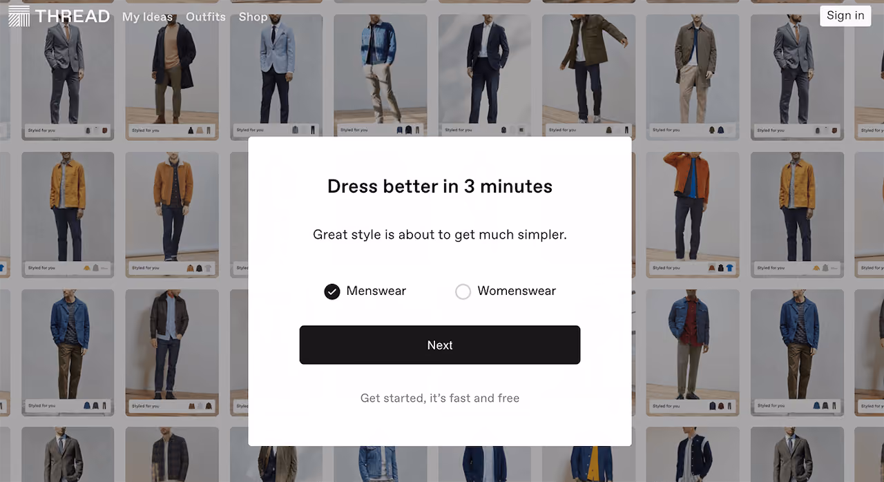 Thread Clothing Questionnaire Landing Page