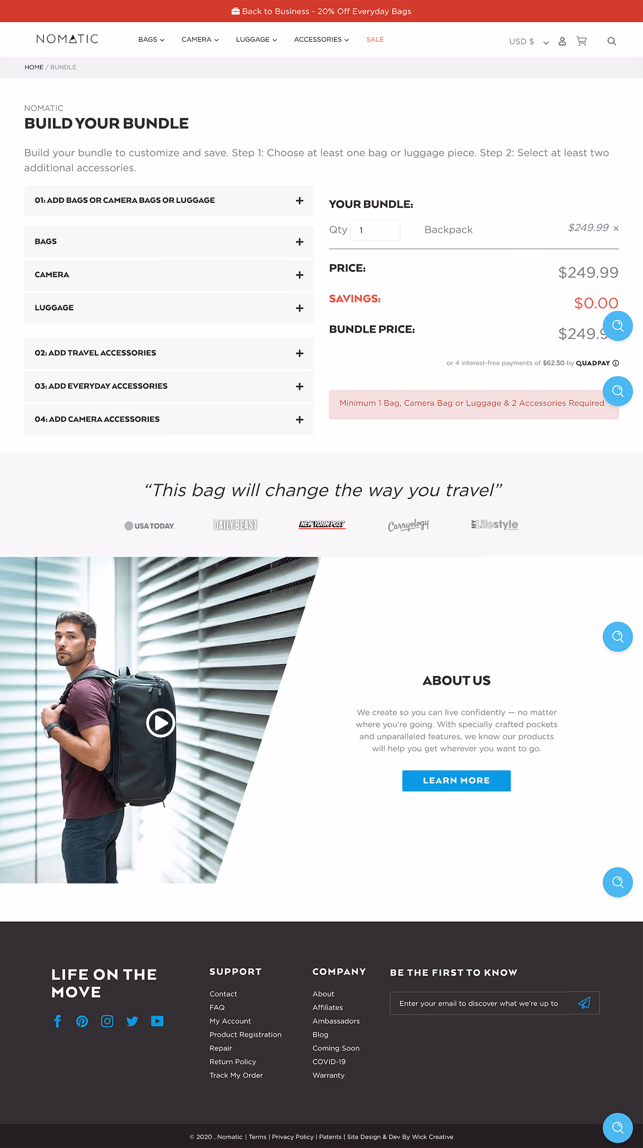 Nomatic Bundle Landing Page
