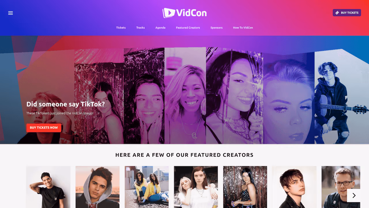 VidCon Landing Page