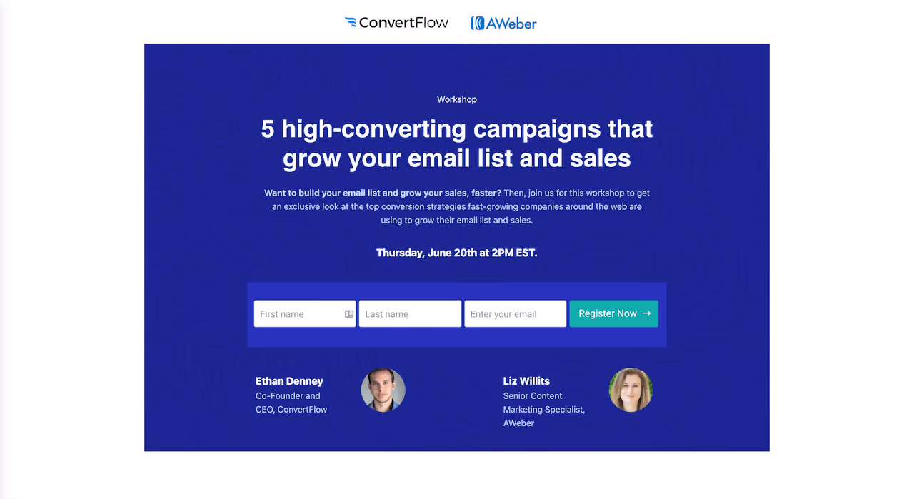 ConvertFlow & AWeber Webinar Landing Page