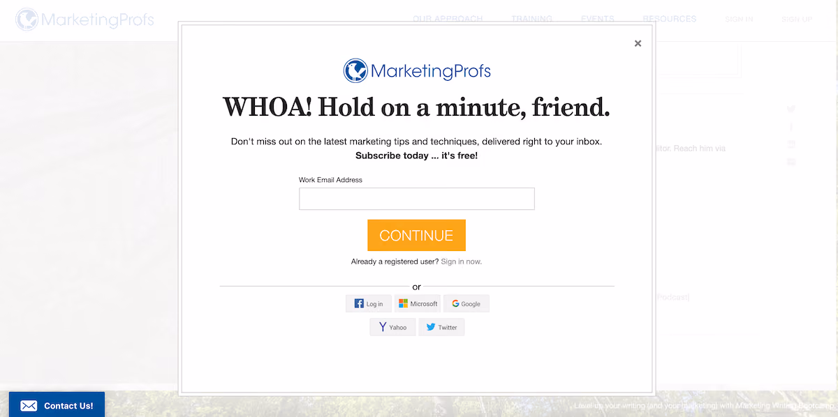 MarketingProfs Email Popup