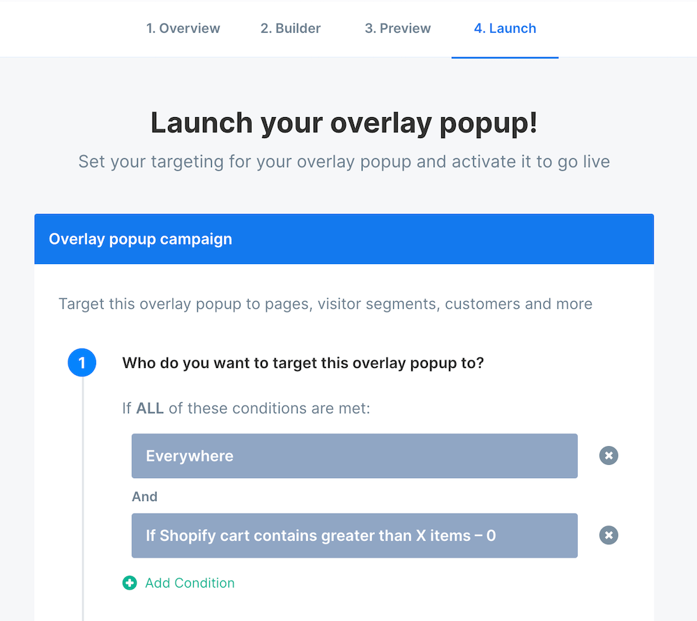 Greater than 0 items targeting condition