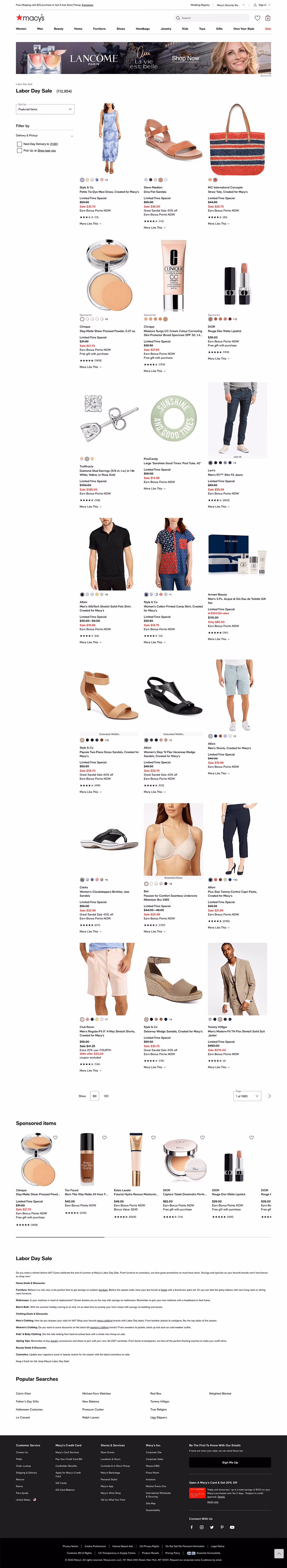 Macy's Labor Day Landing Page Example