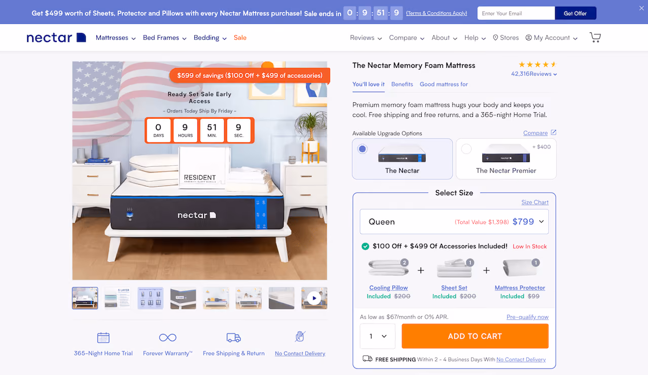 Nectar Sleep Labor Day Landing Page Example