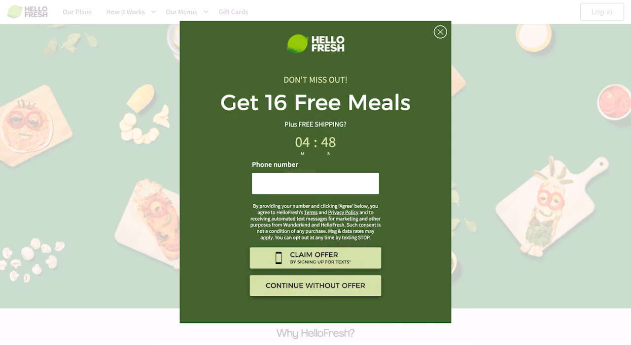 HelloFresh Shopping Deals Popup Example