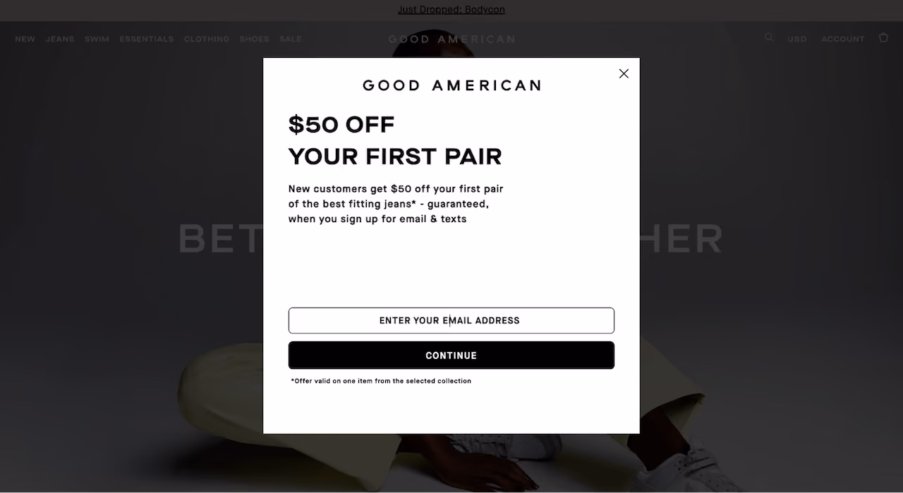 Good American Shopping Deals Popup Example
