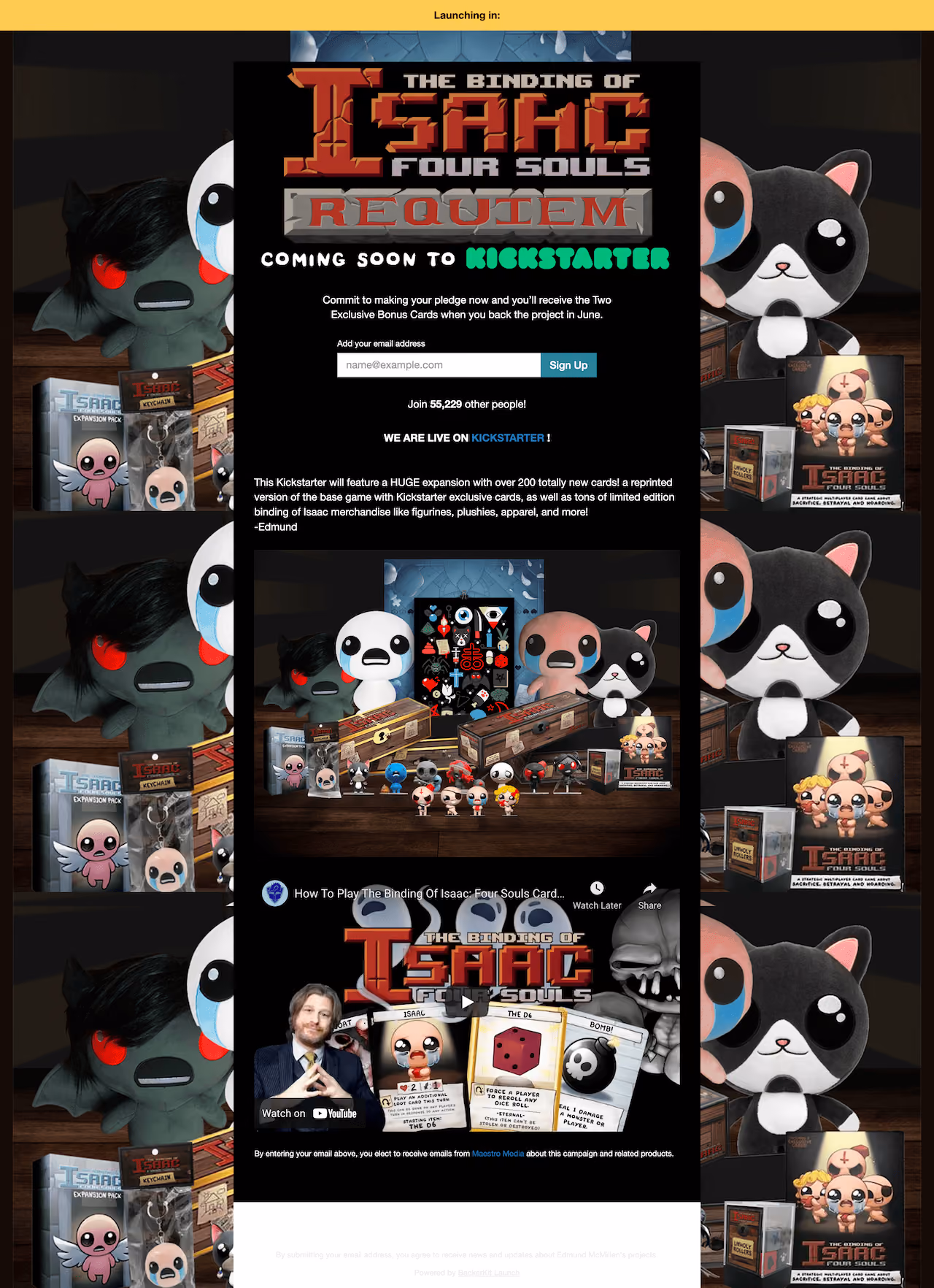 Binding of Isaac Kickstarter Landing Page