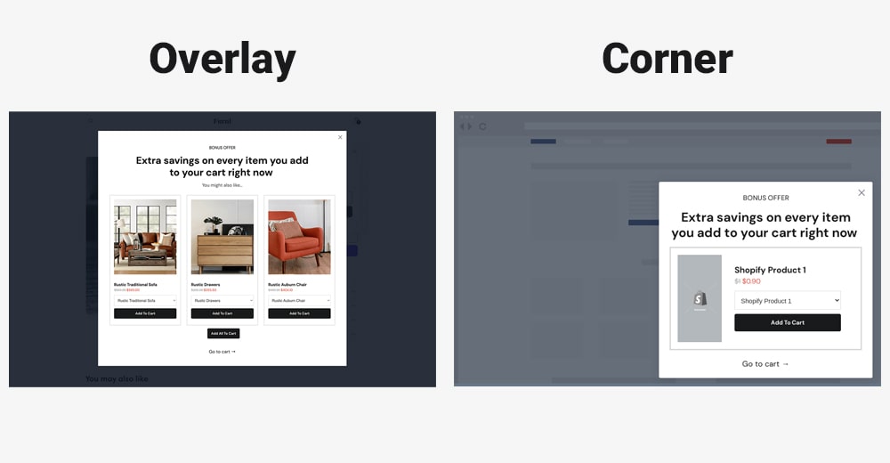 Overlay vs. corner popup