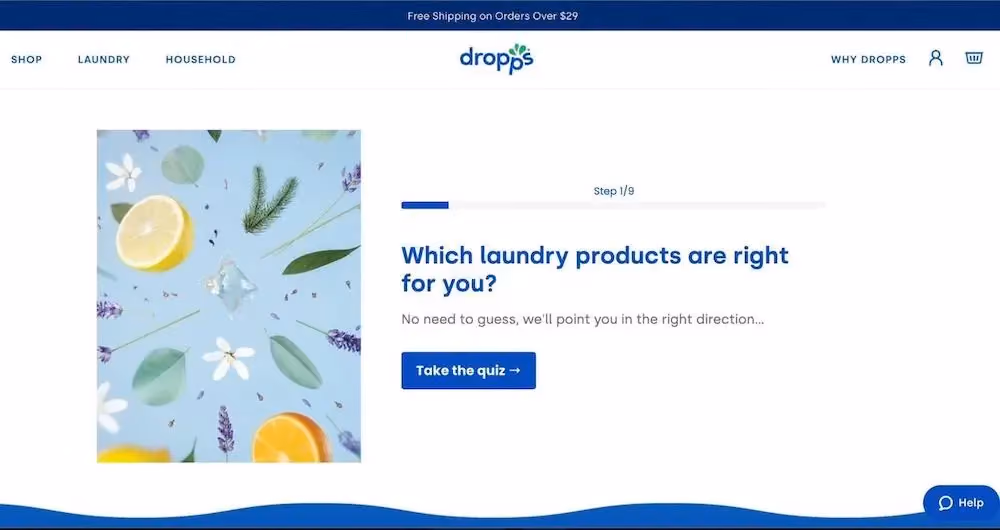 Ecommerce Quiz Examples: Dropps