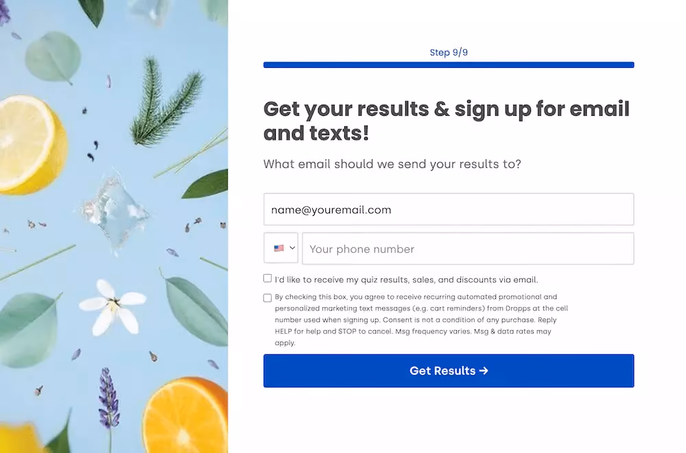 Dropps subscribe quiz step