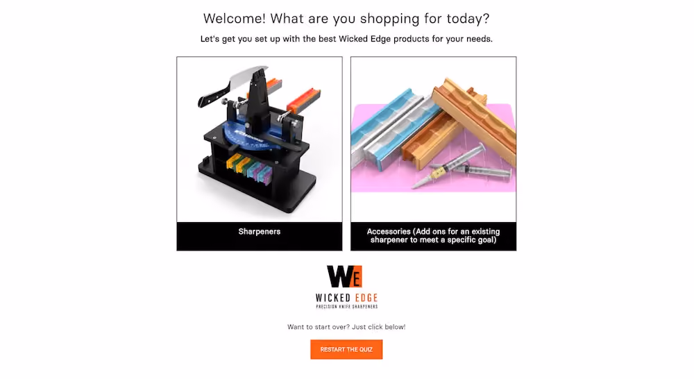 Ecommerce Quiz Examples: Wicked Edge