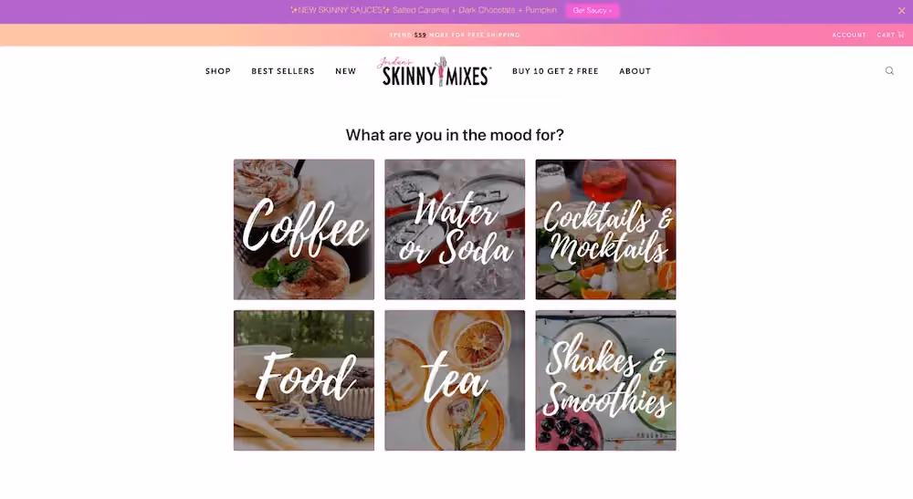 Ecommerce Quiz Examples: Skinny Mixes