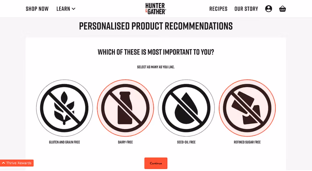 Ecommerce Quiz Examples: Hunter & Gather Foods