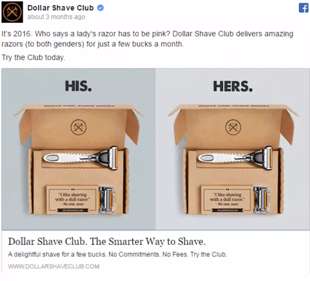 Dollar Shave Club female targeted ad