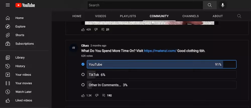 YouTube poll