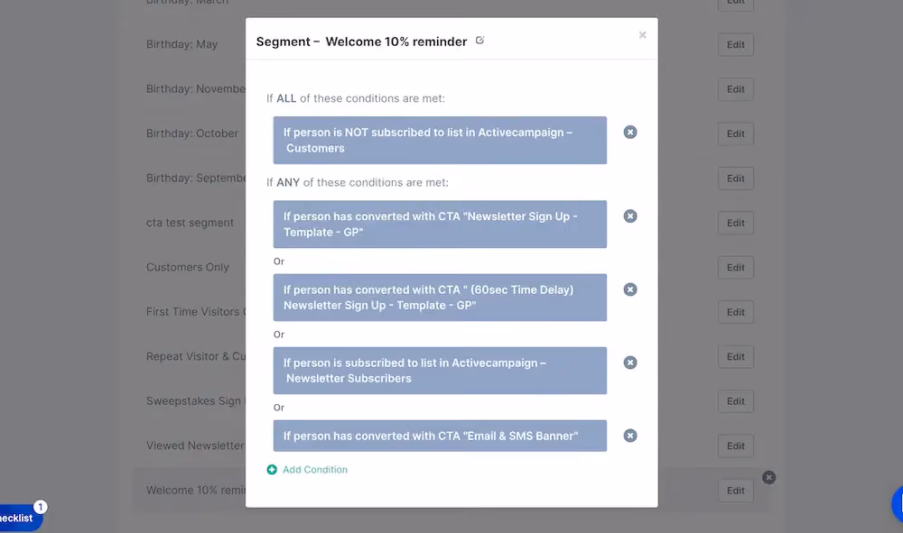 Visitor segment targeting conditions