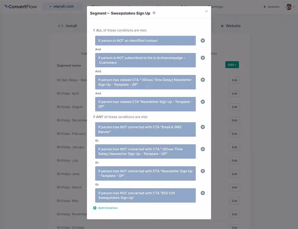 Sweepstakes targeting conditions