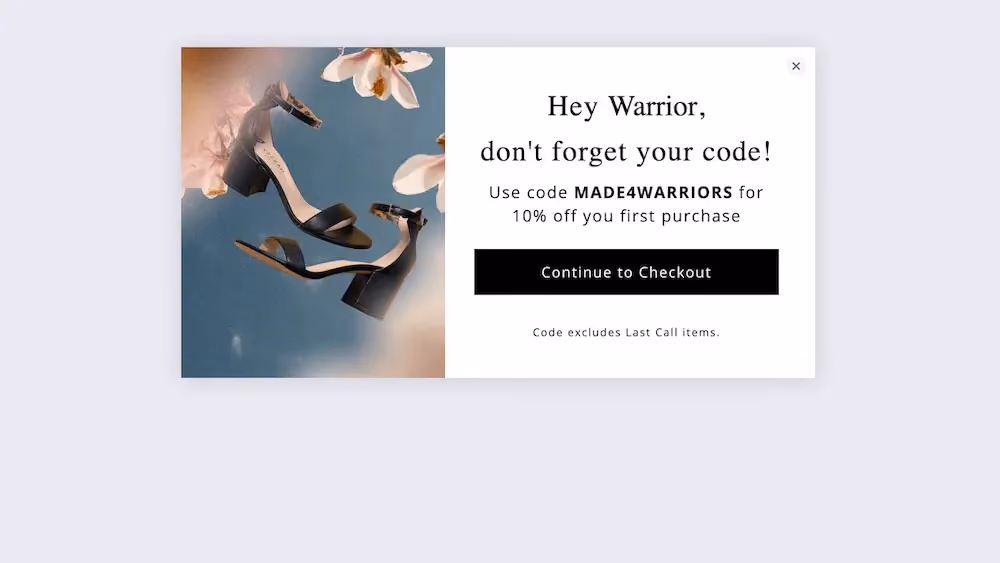 Discount code reminder popup