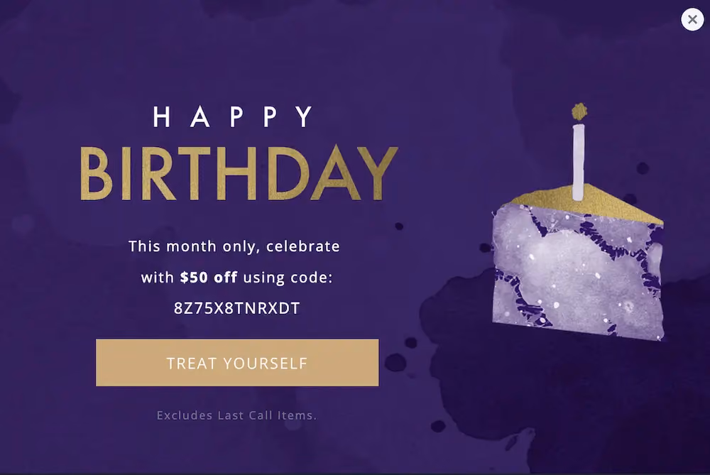Birthday marketing promo overlay popup