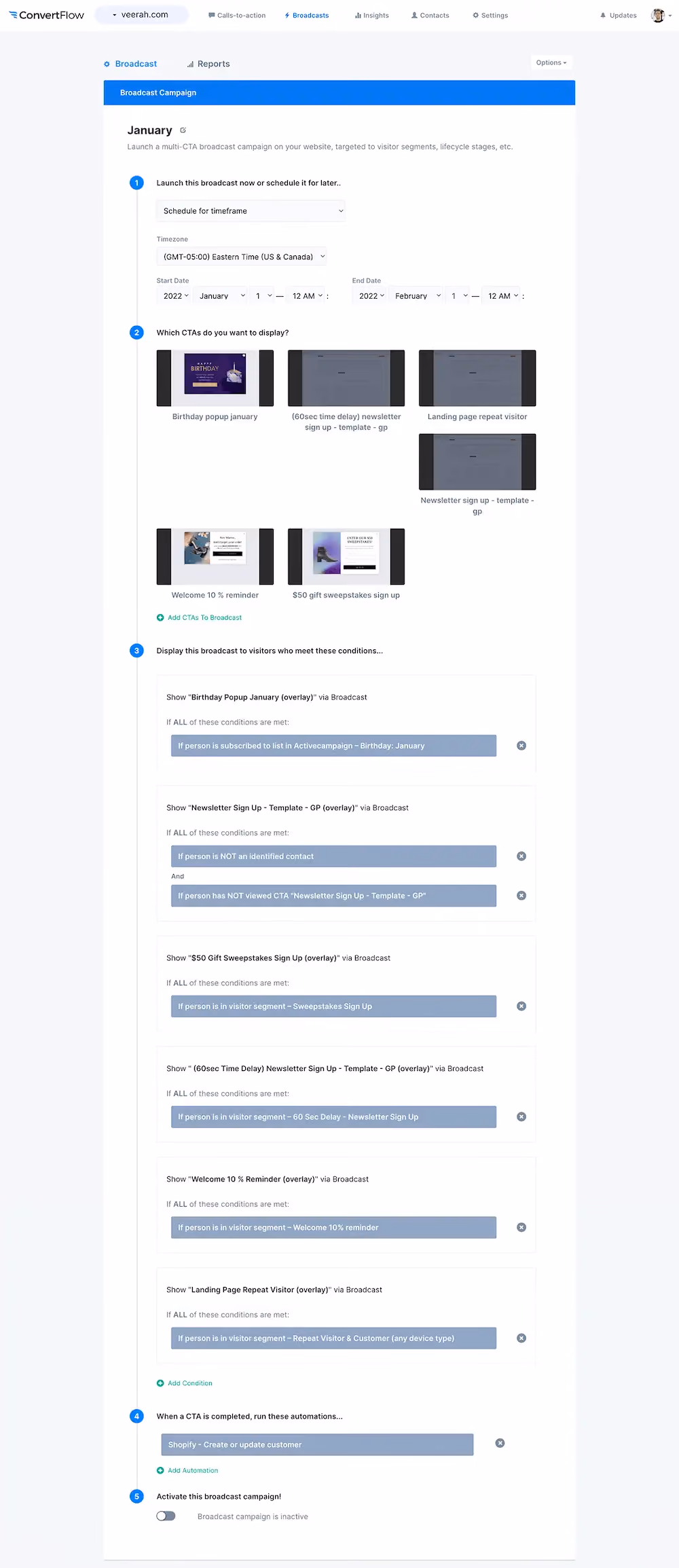 Full birthday marketing campaign January setup example