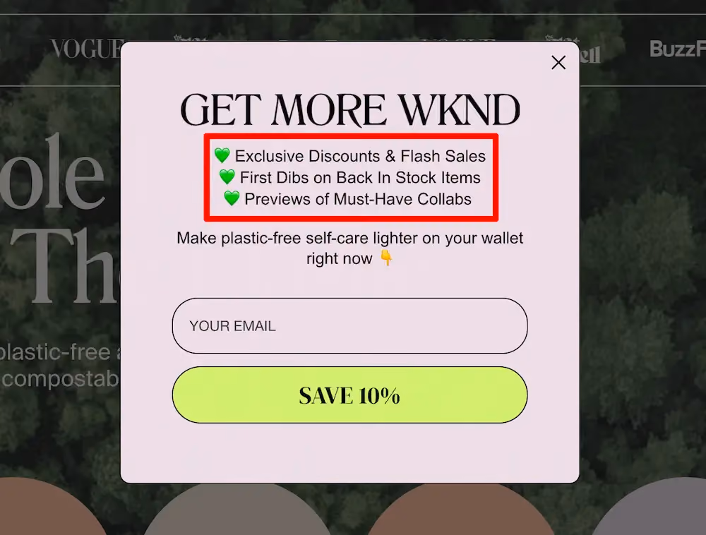 Long Wknd list building popup example