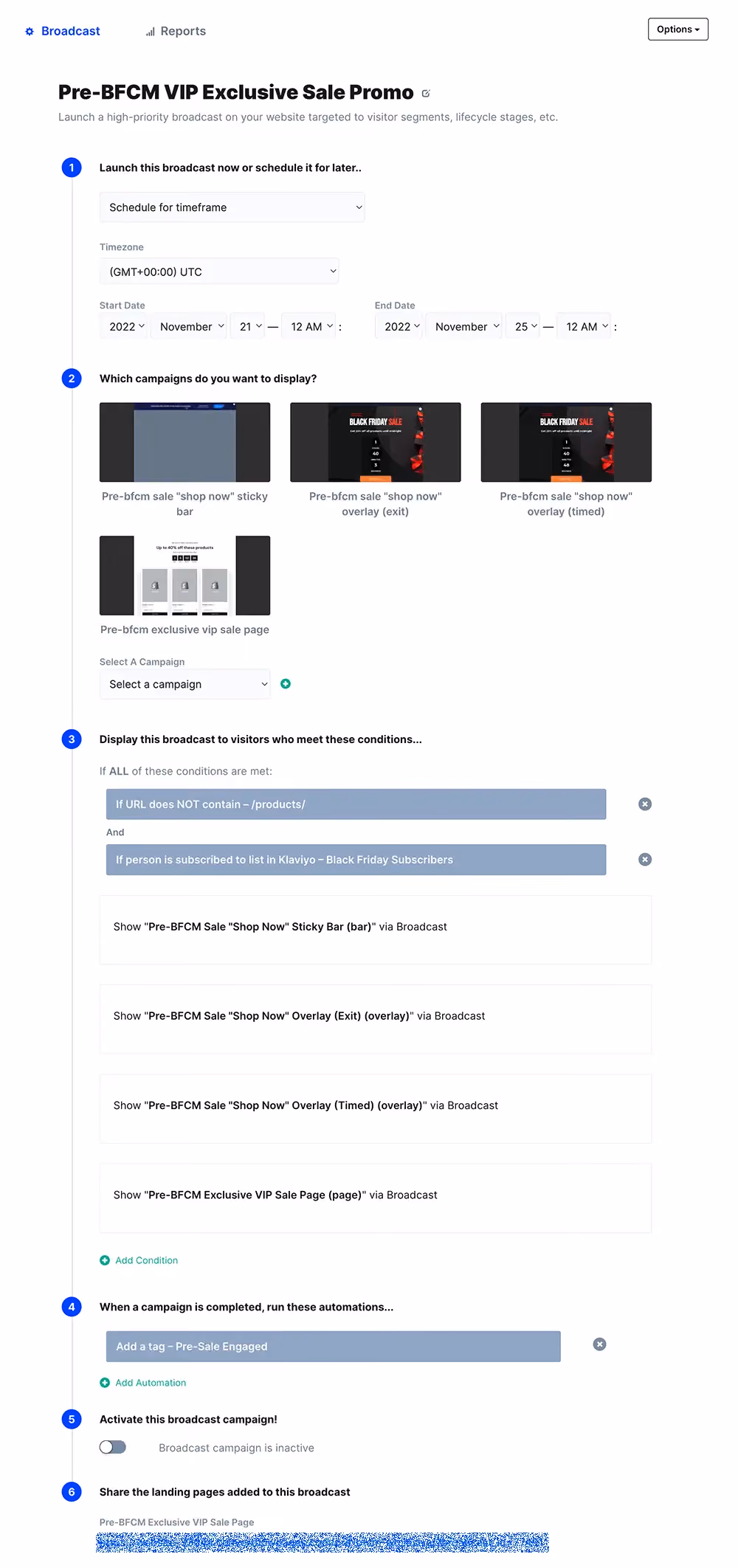 Pre-BFCM sale Broadcast example